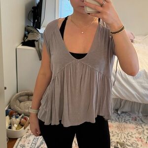 Free People V-Neck Flowy Grey Top